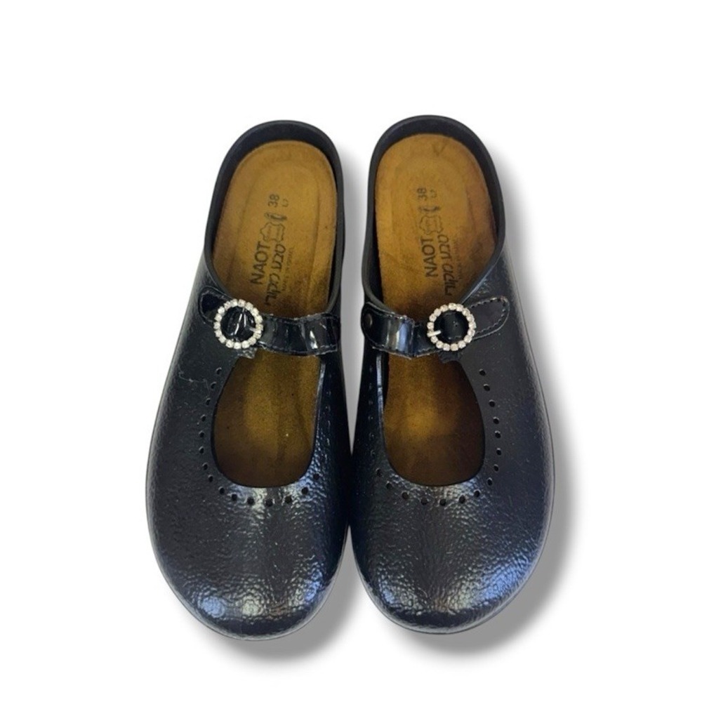 Naot Mika Rubber Mary Jane Mule Slide Shoe Rhinestone Buckle Women's Black Sz 7